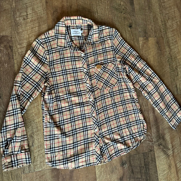 Simply Southern Tops - Women's Simply Southern Plaid Button Down Shirt M Beige Black